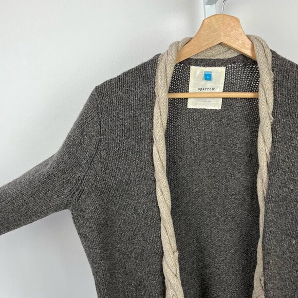 Sparrow Anthropologie Braided Pockets Open Front Cardigan Lambswool Gray S - Picture 4 of 6